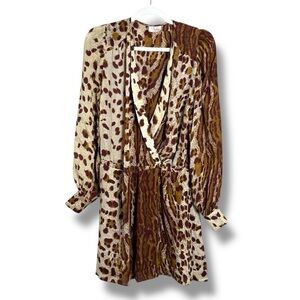Parker Silk Leopard Print Long Sleeve Mini Dress Size Large